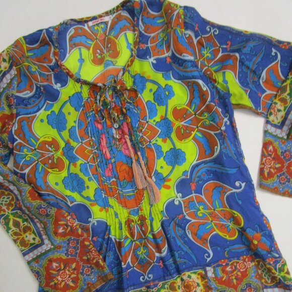 Silk Art Nouveau Tunic Top Bohemian Button Front - Picture 4 of 8